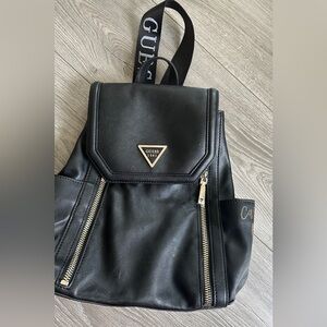 GUESS Black Leather Backpack with Gold Details